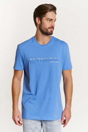 EDWARD Dumas Ανδρική Μπλούζα Κοντομάνικη T-Shirt Με Τύπωμα Σε Κανονική Γραμμή Μπλε Ράφ
