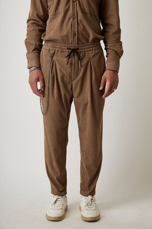 Stefan 3800 Ανδρικό Παντελόνι Chinos Κοτλέ Με Πιέτες Oversize Ταμπά / Καφέ