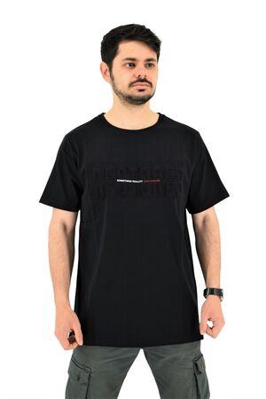 Real Brand 234 Ανδρική Μπλούζα Κοντομάνικη T-Shirt Με Ανάγλυφο Τύπωμα Σε Κανονική Γραμμή Μαύρο