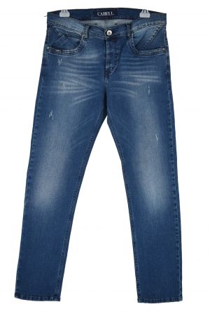 Cabell 333-2D24 Ανδρικό Παντελόνι Jean Με Ξέβαμμα Και Φθορές Ελαστικό Σε Κανονική Γραμμή Μπλε