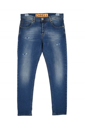 Cabell 337-1DK Ανδρικό Παντελόνι Jean Με Ξέβαμμα Και Κοψίματα Ελαστικό Σε Κανονική Γραμμή Μπλε