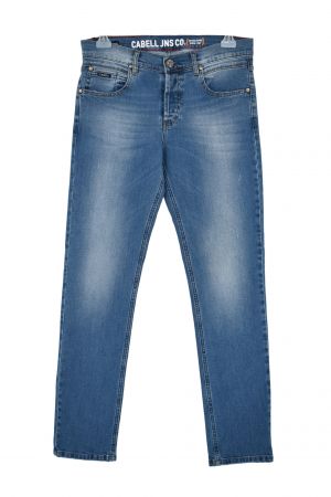 Cabell 332-2D24 Ανδρικό Παντελόνι Jean Με Ξέβαμμα Και Φθορές Ελαστικό Σε Κανονική Γραμμή Ανοιχτό Μπλε