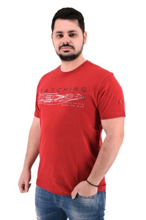 Be Board 42H9706 Ανδρική Μπλούζα Κοντομάνικη T-Shirt Με Τύπωμα Σε Κανονική Γραμμή Κόκκινη