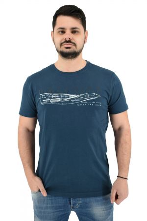 Be Board 42H9706 Ανδρική Μπλούζα Κοντομάνικη T-Shirt Με Τύπωμα Σε Κανονική Γραμμή Πετρόλ / Μπλε