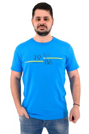 Be Board 42H9711 Ανδρική Μπλούζα Κοντομάνικη T-Shirt Με Τύπωμα Σε Κανονική Γραμμή Μπλε Ρουά