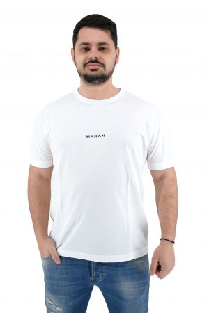 Makan 270-240 Ανδρική Μπλούζα Κοντομάνικη T-Shirt Ελαστική Με Τύπωμα Σε Oversize Γραμμή Λευκή / Άσπρη