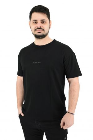 Makan 270-240 Ανδρική Μπλούζα Κοντομάνικη T-Shirt Ελαστική Με Τύπωμα Σε Oversize Γραμμή Μαύρη