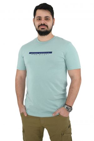 Side Effect RS-4242 Ανδρική Μπλούζα Κοντομάνικη T-Shirt Με Τύπωμα Στο Στήθος Σε Κανονική Γραμμή Μέντα - Ανοιχτό Πράσινο