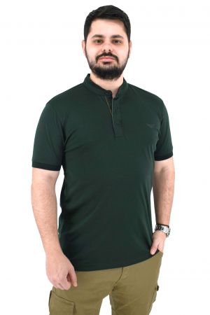 Side Effect MS-4226 Ανδρική Μπλούζα Polo Μονόχρωμη Ελαστική Με Μάο Γιακά Σε Κανονική Γραμμή Πράσινη / Κυπαρισσί
