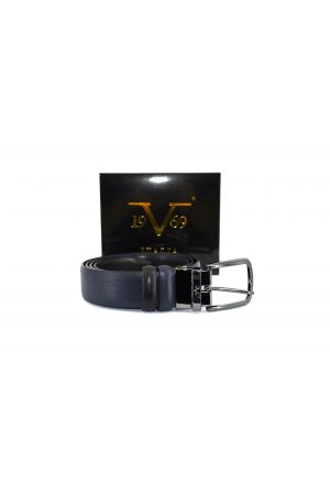 Versace 19V69 Ανδρική Δερμάτινη Ζώνη Διπλής Όψης Με Κανονική Αγκράφα Μπλέ / Μαύρη