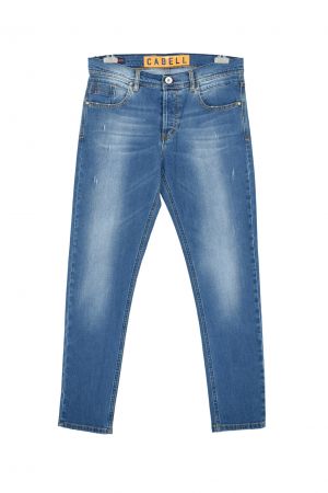Cabell 337-1D Ανδρικό Παντελόνι Jean Με Ξέβαμμα Και Φθορές Ελαστικό Σε Κανονική Γραμμή Μπλε Ανοιχτό