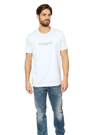 Edward Banjo Ανδρική Μπλούζα Κοντομάνικη T-Shirt Με Τύπωμα Σε Κανονική Γραμμή Λευκή