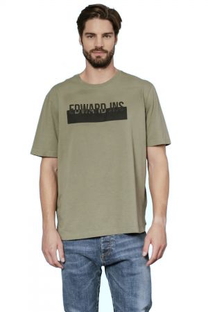 Edward Cormac Ανδρική Μπλούζα Κοντομάνικη T-Shirt Με Τύπωμα Σε Κανονική Γραμμή Χακί