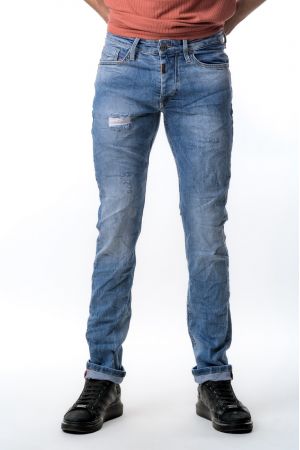 Profil 725 Ανδρικό Παντελόνι Jean Με Κοψίματα Ελαστικό Σε Στενή Γραμμή Ανοιχτό Μπλε