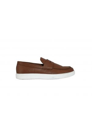 Fentini 569/2273 Ανδρικά Δερμάτινα Παπούτσια Loafer Με Σχεδιαστικό Δέρμα Ψάθα Ταμπά