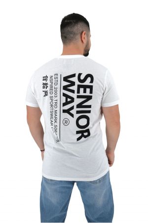 Senior Way Ανδρική Μπλούζα Κοντομάνικη T-Shirt Με Τύπωμα Στην Πλάτη Σε Κανονική Γραμμή Λευκή
