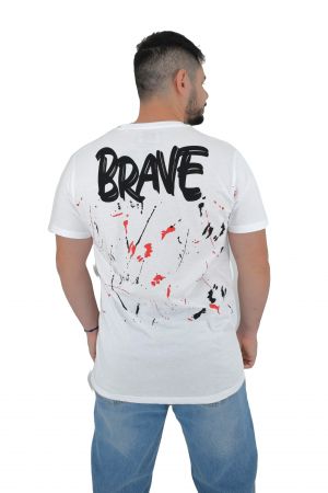 Senior Brave  Ανδρική Μπλούζα Κοντομάνικη T-Shirt Με Τύπωμα Στην Πλάτη Σε Κανονική Γραμμή Λευκή