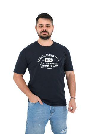 Pre End Atlas Ανδρική Μπλούζα Κοντομάνικη T-Shirt Με Τύπωμα Στο Στήθος Υπερμέγεθος Σκούρο Μπλε