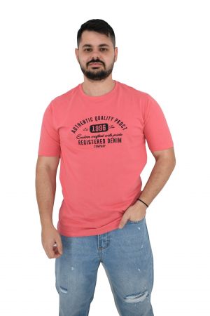 Pre End Atlas Ανδρική Μπλούζα Κοντομάνικη T-Shirt Με Τύπωμα Στο Στήθος Σε Κανονική Γραμμή Ροζ