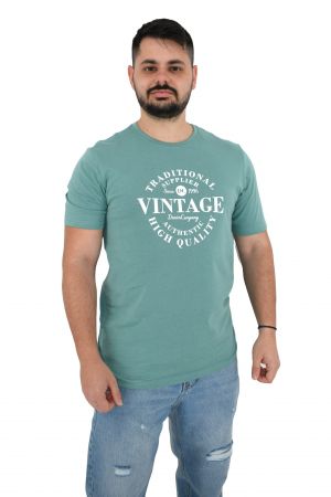 Pre End Atlas Ανδρική Μπλούζα Κοντομάνικη T-Shirt Με Τύπωμα Στο Στήθος Σε Κανονική Γραμμή Πράσινη