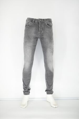 Profil 2090 Men's Pants Jean Washed Out With Wear Slim Fit Gray