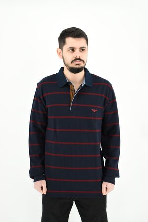 Side Effect 1010 Men's Blouse Long Sleeve Striped Regular Line Blue