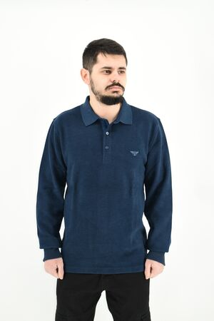 Side Effect 1013 Men's Blouse Long Sleeve Polo Regular Line Blue